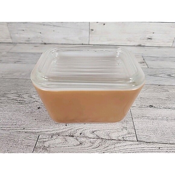 Pyrex Glass Refrigerator Dish 501 B Ribbed Lid Caramel Brown 12oz - Picture 1 of 7
